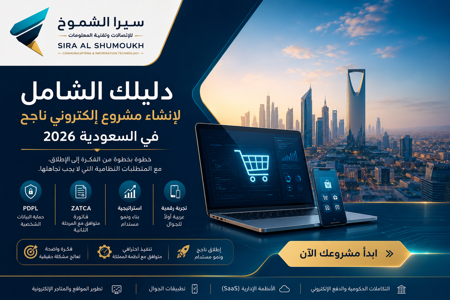 إنشاء مشروع إلكتروني في السعودية 2026: خطوات الإطلاق والمتطلبات النظامية مع سيرا الشموخ
